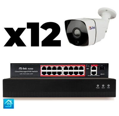 Комплект видеонаблюдения IP 8Мп KIT-C812IP-PL 12 камер для улицы, программный датчик движения, удаленный доступ, ночное видение, умный коммутатор Комплект IP-видеонаблюдения  KIT-C812IP-PL - это готовое решение для организации профессиональной уличной системы безопасности на малых и средних объектах: частных домах, офисах, магазинах, складах, парковках и других территориях, где требуется максимальная детализация изображения.