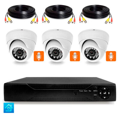 Комплект видеонаблюдения AHD 2Мп KIT-A203HDM 3 камеры с микрофоном для помещения, ночная съемка, датчик движения Комплект аналогового видеонаблюдения KIT-A203HDM - это готовое решение для организации системы безопасности на небольших объектах: загородных домах, дачах, многоквартирных домах, пунктах выдачи заказов, небольших офисах или магазинах.