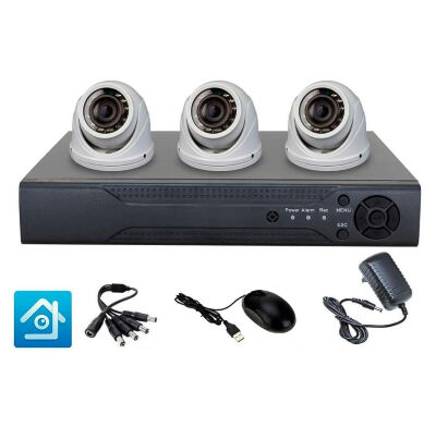 Комплект видеонаблюдения AHD 5Мп KIT-A503HDV-NC 3 камеры, антивандальный, без кабеля KIT-A503HDV-NC — готовый комплект видеонаблюдения AHD 5Мп с 4-канальным регистратором и тремя антивандальными купольными камерами в металлическом корпусе IP66.