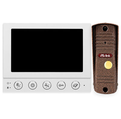 Комплект видеодомофона PS-854KB Bronze с вызывной панелью, управление электрозамком, монитор 4" для квартиры, дома, дачи 