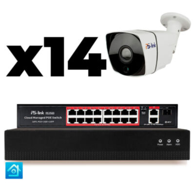 Комплект видеонаблюдения IP 8Мп KIT-C814IP-PL 14 камер для улицы, программный датчик движения, удаленный доступ, ночное видение, умный коммутатор Комплект IP-видеонаблюдения  KIT-C814IP-PL - это готовое решение для организации профессиональной уличной системы безопасности на малых и средних объектах: частных домах, офисах, магазинах, складах, парковках и других территориях, где требуется максимальная детализация изображения.