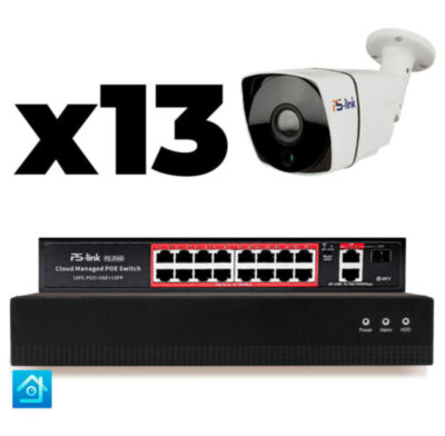 Комплект видеонаблюдения IP 8Мп KIT-C813IP-PL 13 камер для улицы, программный датчик движения, удаленный доступ, ночное видение, умный коммутатор Комплект IP-видеонаблюдения  KIT-C813IP-PL - это готовое решение для организации профессиональной уличной системы безопасности на малых и средних объектах: частных домах, офисах, магазинах, складах, парковках и других территориях, где требуется максимальная детализация изображения.