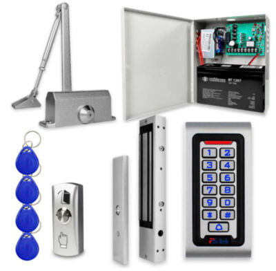 Система СКУД KIT-S601EM-280UPS с доводчиком 65, блоком резервного питания, 7Ач, замок 280кг Готовый комплект СКУД включает все необходимое для организации надежного контроля доступа: современную кодовую панель  PS-S601EM-WP с поддержкой RFID-ключей EM Marine и PIN-кодов (до 2000 пользователей), электромагнитный замок PS-ML280 с усилием удержания 280 кг, кнопку выхода, набор ключей EM Marine, блок резервного питания SP1205 и дверной доводчик PS-M65S.