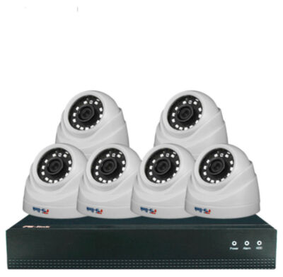 Комплект видеонаблюдения IP 5Мп KIT-A506IP-POE 6 камер с ночной съемкой для помещения, с датчиком движения, питание PoE Комплект видеонаблюдения на базе купольных IP-камер  IP305P с разрешением 5 мегапикселей и 8-канального IP-видеорегистратора PS-I3108XP представляет собой профессиональное готовое решение для круглосуточного видеоконтроля внутри помещений, где требуется повышенная детализация изображения - от квартир и офисов до магазинов, складов и подъездов, обеспечивая четкую фиксацию лиц, номеров техники и мелких предметов благодаря матрице с разрешением 2592x1944 пикселей.