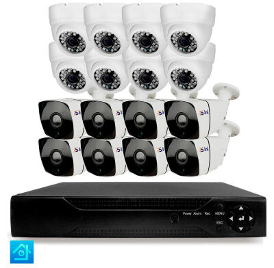 Комплект видеонаблюдения AHD 8Мп KIT-B816HD 8 камер для улицы, 8 камер для помещения, датчик движения, ночная съемка Комплект гибридного AHD-видеонаблюдения KIT-B816HD - это флагманское премиальное решение для комплексной защиты крупных объектов со сложной архитектурой и разделением на наружные и внутренние зоны контроля: многопрофильных предприятий, крупных торговых центров, производственных комплексов, складских терминалов, гостиниц, офисных зданий и других объектов с высокой проходимостью, где требуется максимальная детализация изображения и интеллектуальный анализ событий.