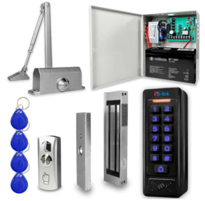 Система СКУД KIT-C1EM-180UPS с доводчиком 40, блоком резервного питания, 7Ач, кнопочная панель Готовый комплект СКУД включает все необходимое для организации надежного контроля доступа: современную панель PS-C1EM с поддержкой RFID-ключей и PIN-кодов (до 2000 пользователей), электромагнитный замок PS-ML180 с усилием удержания 180 кг, кнопку выхода, набор ключей EM Marine, блок резервного питания SP1205 и дверной доводчик PS-M40S.