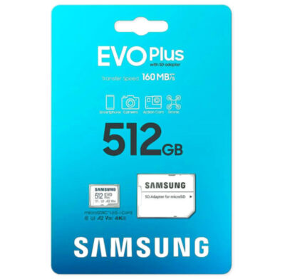 Карта памяти microSD Samsung EVO Plus 512 ГБ class 10 (MB-MC512SA) Карта памяти Samsung EVO Plus 512 ГБ (MB-MC512SA) — универсальное решение для пользователей, которым необходима высокая производительность, надежность и совместимость с различными устройствами.