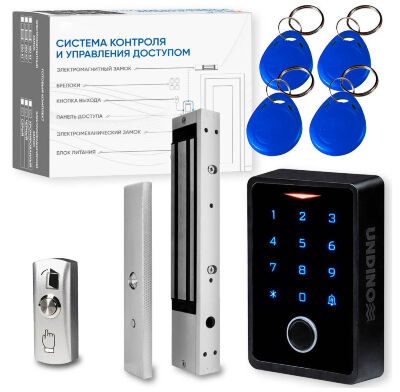 Комплект СКУД Undino KIT-ACP303EM-350 эл. магнитный замок 350кг, отпечаток пальца, WIFI, отпечаток Готовый комплект СКУД Undino KIT-ACP303EM-350 — это профессиональное решение для организации автономного контроля доступа с поддержкой биометрической идентификации, удалённого управления и максимальным уровнем запирания особо тяжёлых дверей.