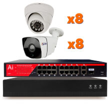 Комплект видеонаблюдения IP 2Мп  KIT-B216IP-POE 8 камер для помещения, 8 камер для улицы, ночная съёмка, POE питание