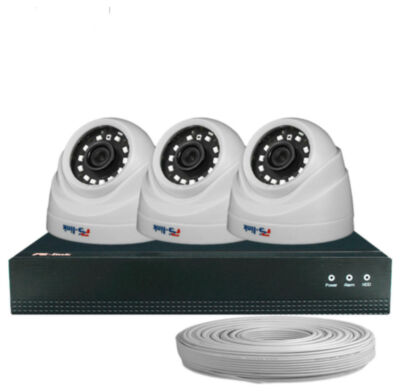 Комплект видеонаблюдения IP 2Мп KIT-A203IP-POE 3 камеры с ночной съемкой для помещения, с датчиком движения, питание PoE Комплект видеонаблюдения на базе купольных IP-камер  IP302P (2 Мп) и 4-канального IP-видеорегистратора PS-I3104XP представляет собой полностью готовое к работе цифровое решение для круглосуточного контроля внутренних помещений - от квартир и офисов до магазинов, складов и подъездов, обеспечивая четкую фиксацию происходящего в формате Full HD как днем, так и в полной темноте.