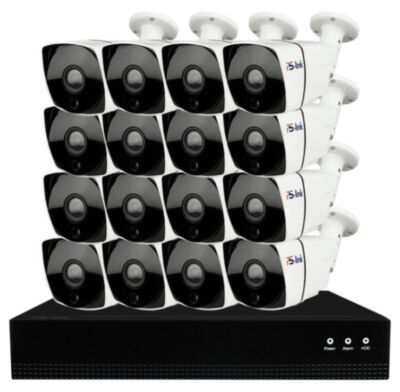 Комплект видеонаблюдения IP 5Мп KIT-C516IP-POE 16 камер с ночной съемкой для улицы, с датчиком движения, питание PoE Комплект проводного IP-видеонаблюдения представляет собой профессиональное готовое решение для организации системы безопасности с повышенными требованиями к детализации изображения на загородных участках, в частных домах, небольших офисах, магазинах, складских помещениях и на парковках, которое включает в себя всё необходимое для быстрого запуска: цифровой 16-канальный видеорегистратор, уличные 5-мегапиксельные IP-камеры с мощной ИК-подсветкой и готовые бухты кабеля длиной 10 метров для подключения каждой камеры.