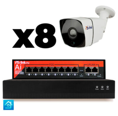 Комплект видеонаблюдения IP 2Мп KIT-C208IP-PL 8 камер для улицы, программный датчик движения, удаленный доступ, ночное видение Комплект IP-видеонаблюдения  KIT-C208IP-PL - это готовое решение для организации профессиональной уличной системы безопасности на малых и средних объектах: частных домах, офисах, магазинах, складах, парковках и других территориях.