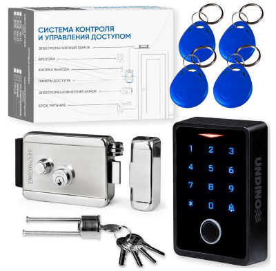Комплект СКУД Undino KIT-ACP303EM-SS с нержавеющим замком, отпечаток, RFID, WIFI, ip66 Готовый комплект СКУД Undino KIT-ACP303EM-SS — это премиальное решение для организации автономного контроля доступа с поддержкой биометрической идентификации, удалённого управления и гигиеничным исполнением запорного устройства.