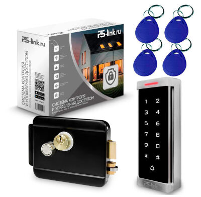 Система СКУД KIT-T6MF-B на 1 дверь, металлическая сенсорная панель, 2000 Mifare ключей, замок черный, тип закрытый Комплект СКУД KIT-T6MF-В на одну дверь на базе считывателя с контроллером доступа, четырех RFID Mifare ключей и замка для помещения.