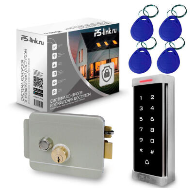 Система СКУД KIT-T6MF-G на 1 дверь, металлическая сенсорная панель, 2000 Mifare ключей, замок серый, тип закрытый Комплект СКУД KIT-T6MF-G на одну дверь на базе считывателя с контроллером доступа, четырех Mifare RFID ключей и замка для помещения.