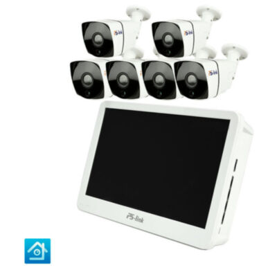 Комплект видеонаблюдения IP Ps-Link KIT-C506IP-POE-LCD / 5Мп / 6 камер / монитор 