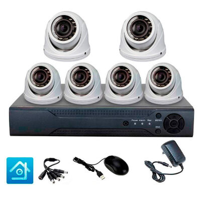 Комплект видеонаблюдения AHD 5Мп KIT-A506HDV-NC 6 камер, антивандальный, без кабеля KIT-A506HDV-NC — готовый комплект видеонаблюдения на 6 камер с 8-канальным AHD регистратором, антивандальными купольными камерами 5Мп (2592?1944), крепёжом и блоками питания.