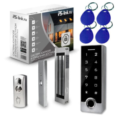 Система СКУД KIT-TF2EM-WP-W-180 замок 180 кг, EM-Marine, отпечаток пальца, Wi-Fi Комплект СКУД c WIFI подключением  KIT-TF2EM-WP-W-180 на одну дверь на базе умной панели с контроллером доступа и биометрический сенсором, четырех RFID ключей, кнопкой выхода и магнитного замка с силой удержания не менее 180кг.